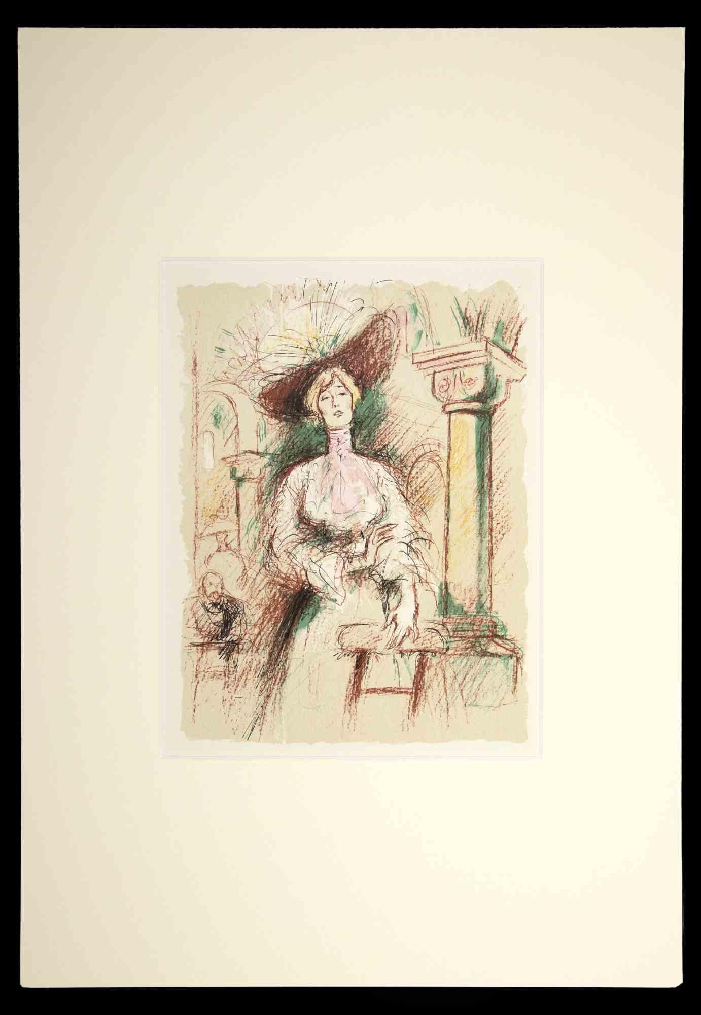Unknown Figurative Art - The Devoted Lady - Original Drawing - Early 20th Century