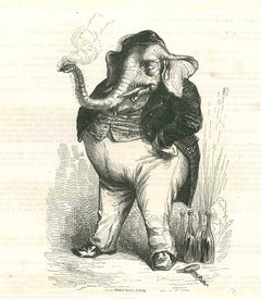 Elephant Gentleman - Original Lithograph by J.J Grandville - 1852