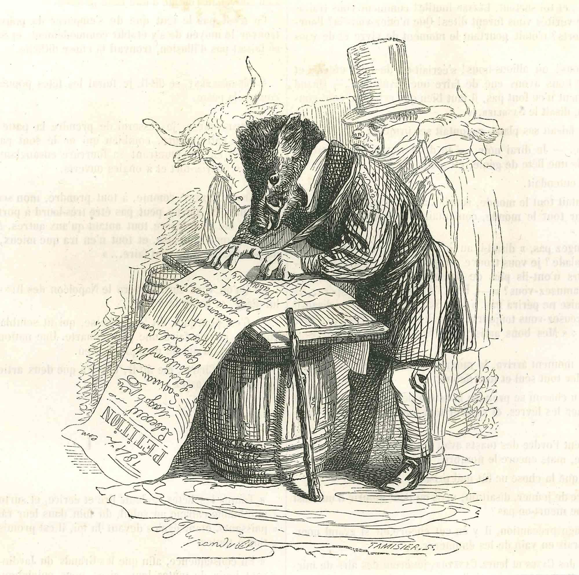 The Petition - Original Lithograph by J.J Grandville - 1852
