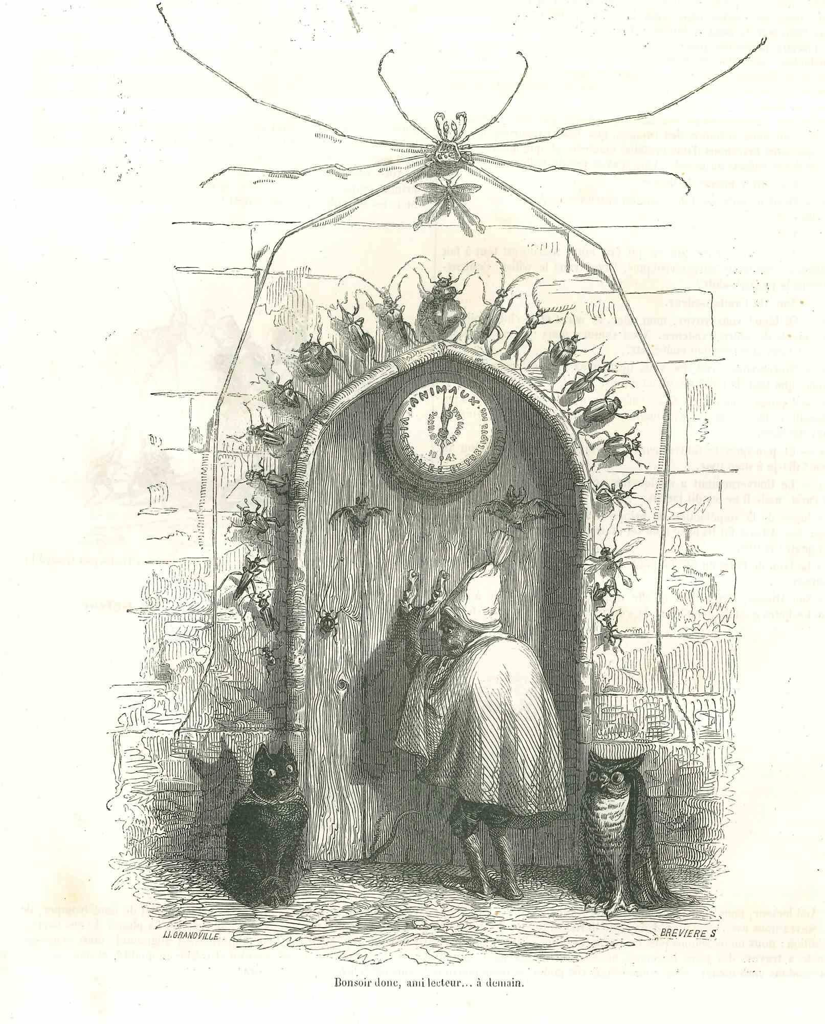 Bonsoir donc, Ami Lecteur - Original Lithograph by J.J Grandville - 1852