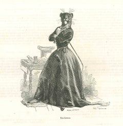 Une Lionneis - Original Lithograph by J.J Grandville - 1852