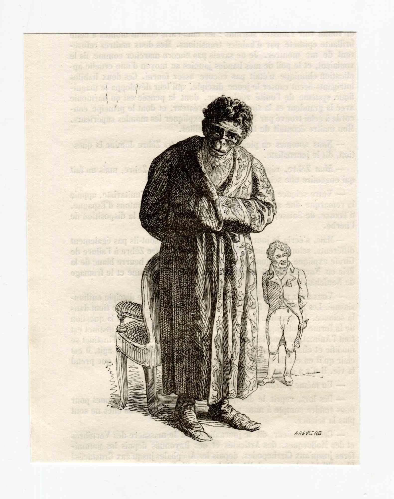 Humility - Original Lithograph by J.J Grandville - 1852 - Art by Jean Jeacques Grandville