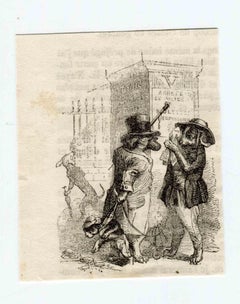 La rencontre - Lithographie originale de J.J Grandville - 1852