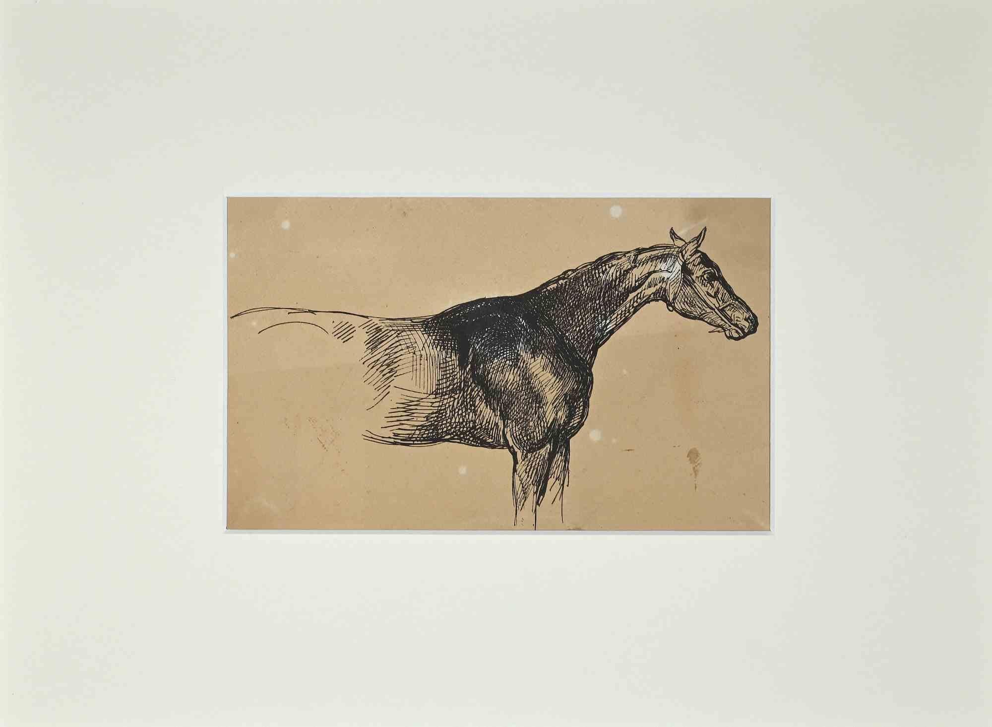 Pferdepferd - Original China-Tinte - Mitte des 20. Jahrhunderts – Art von Unknown
