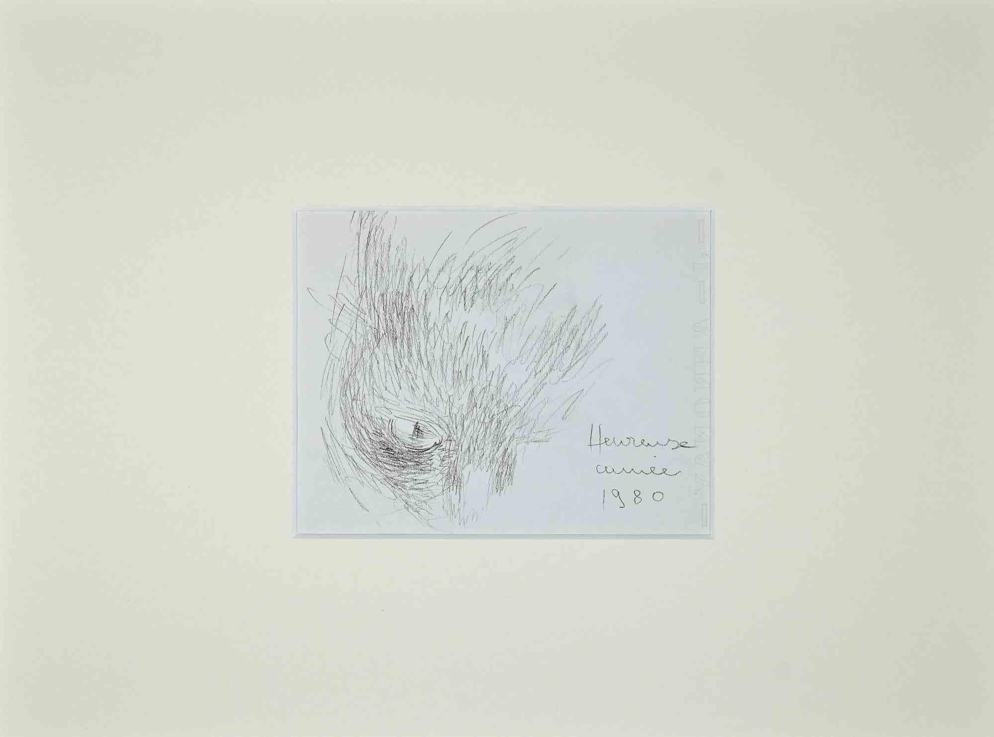 Sketch of Cat - Original Drawing by Helène Neveur - 1980 For Sale 1