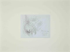 Sketch of Cat - Original Drawing by Helène Neveur - 1980