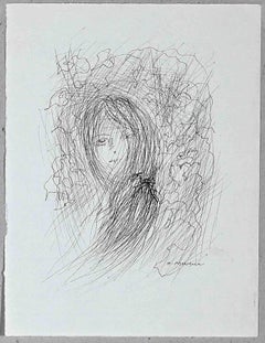 Portrait - Original Drawing by Helène Neveur - 1970s