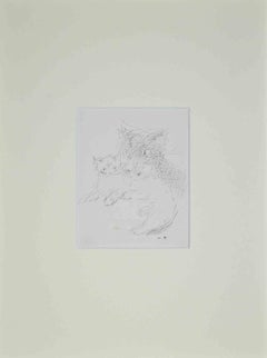 Portrait of Cats -  Drawing by Helène Neveur - 1970s