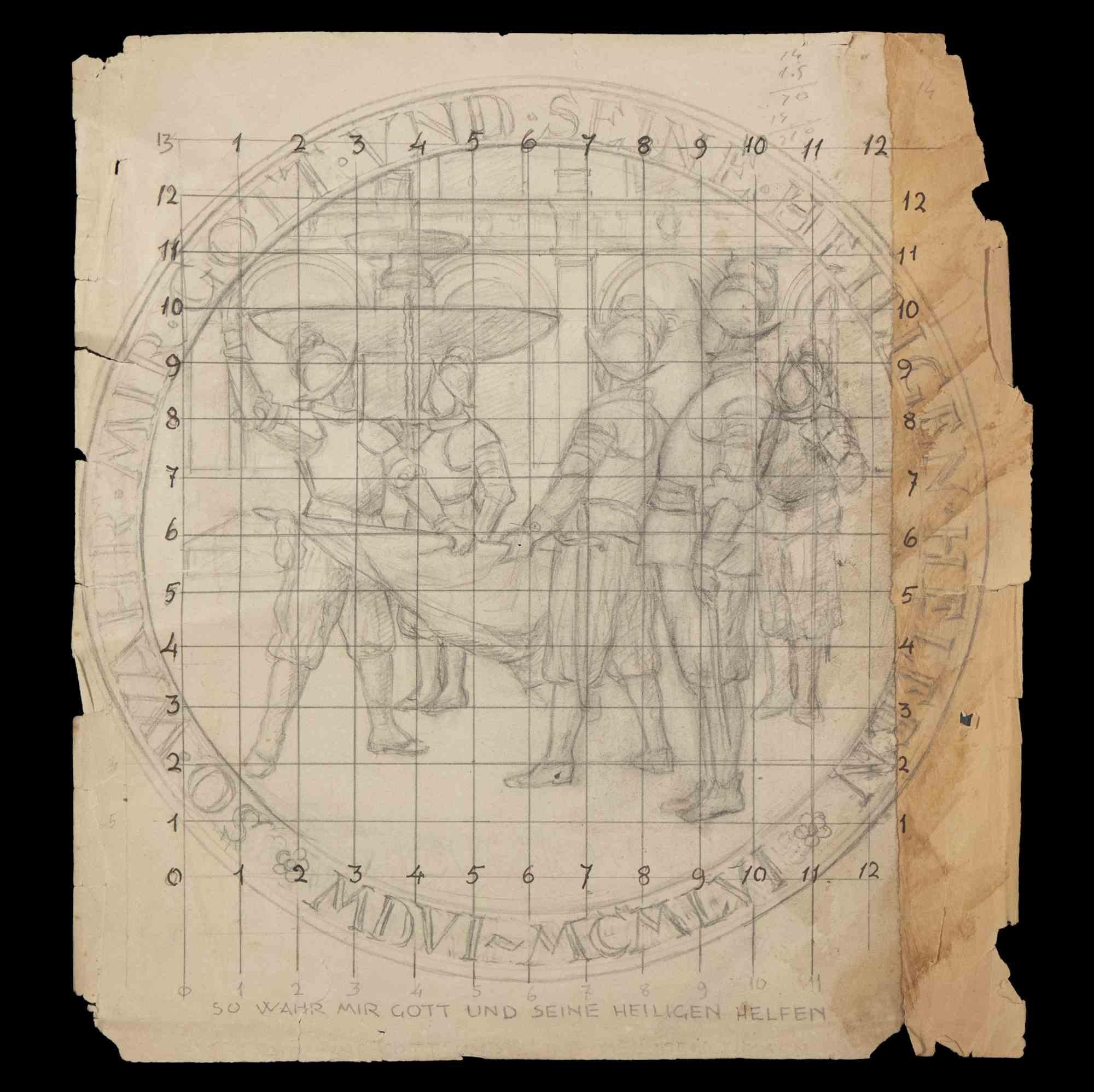 Studia per una medaglia -  Disegno di Aurelio Mistruzzi  - Inizio del XX secolo
