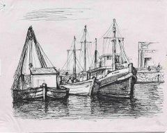 Stadtansicht des Hafens – Originalzeichnung  - Anfang des 20. Jahrhunderts
