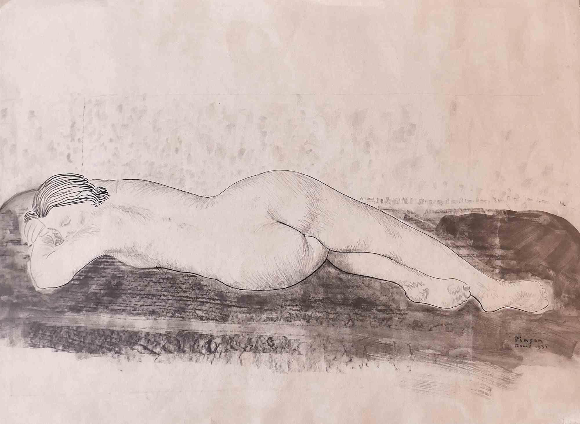 Charles-Emile Pinson Figurative Art - Nude - Drawing by C.-E. Pinson  - 1935