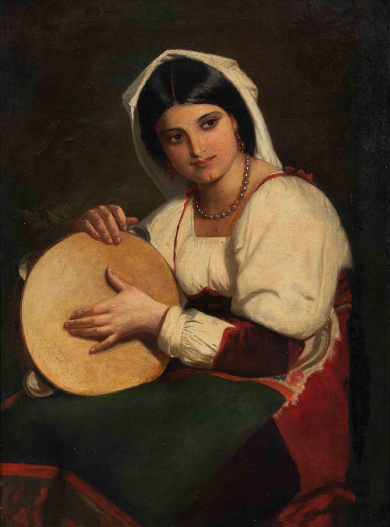 Italian Girl with a Tambourine - Drawing  - 1900s - Art by Unknown
