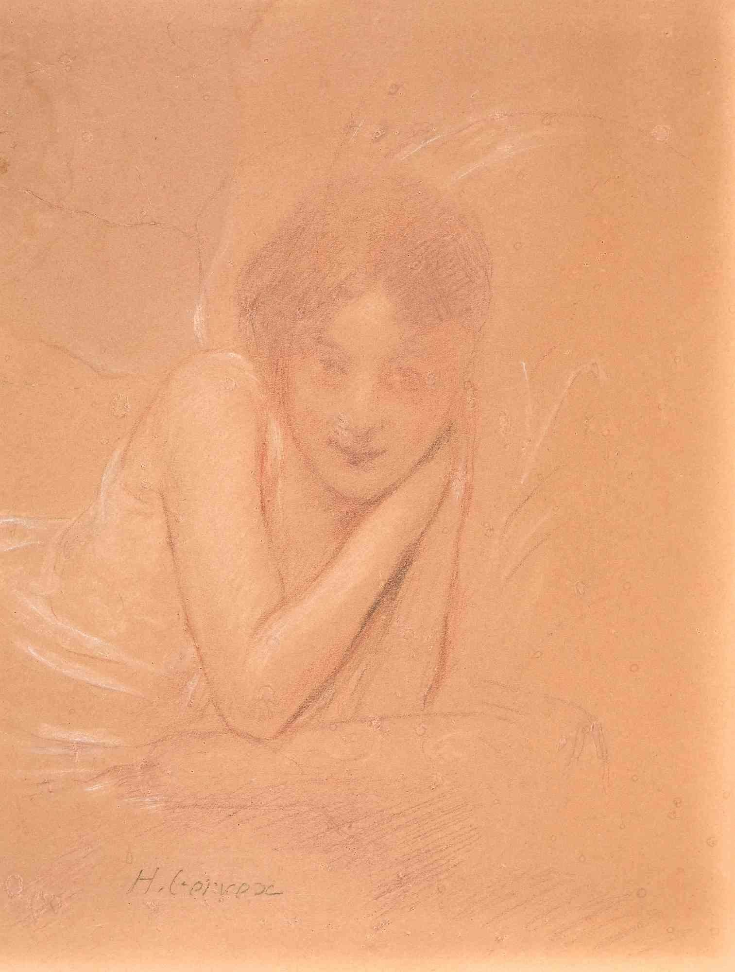 Portrait of Young Woman - Drawing by Henri Gervex - Early 20th Century