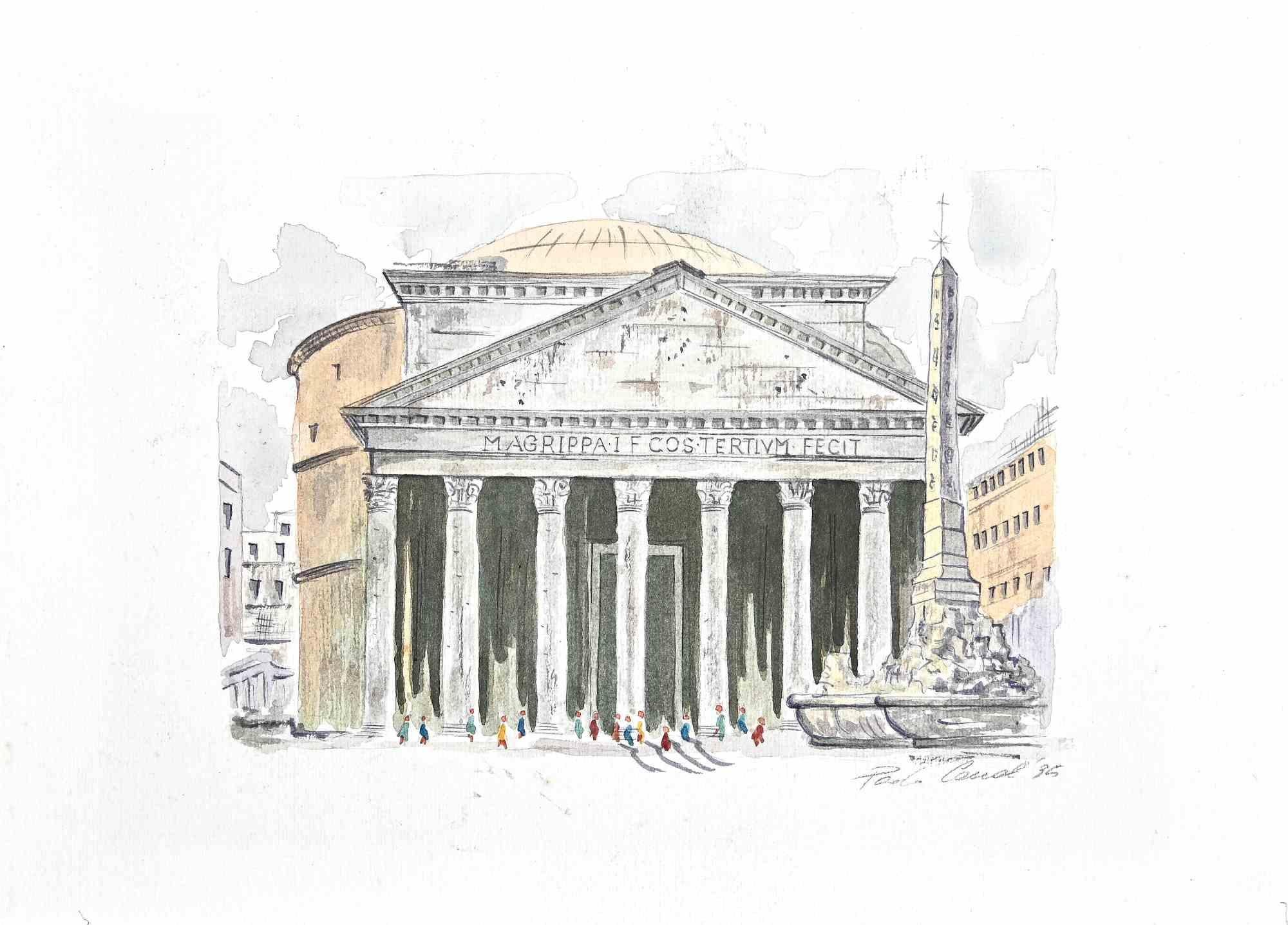 Unknown Landscape Art – Blick auf das Pantheon – Zeichnung – 1995