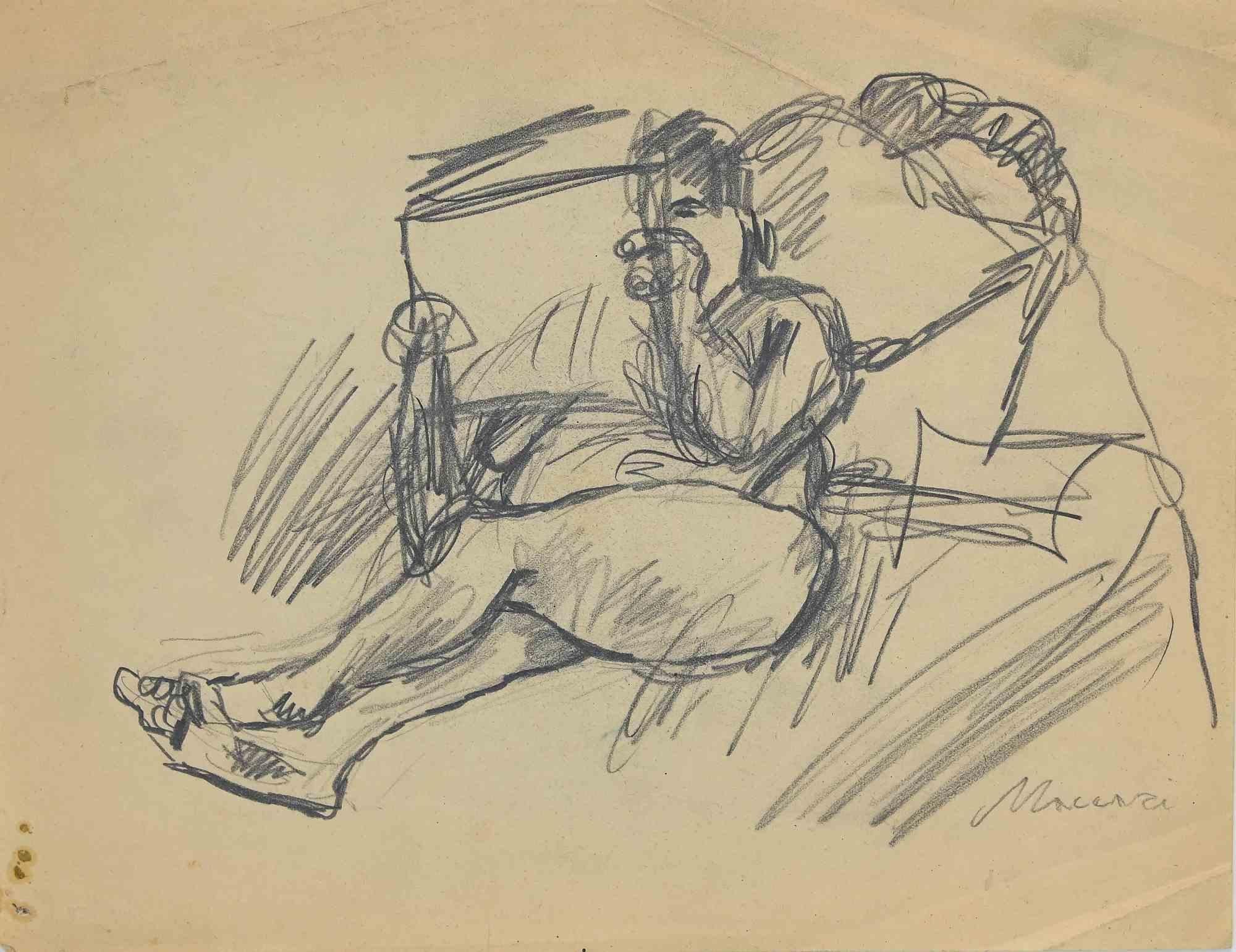 Reclined is an original Charcoal Drawing realized by Mino Maccari in mid-20th Century.

Good condition on a cream colored paper.

Hand-signed by the artist with pencil.

Mino Maccari (1898-1989) was an Italian writer, painter, engraver and