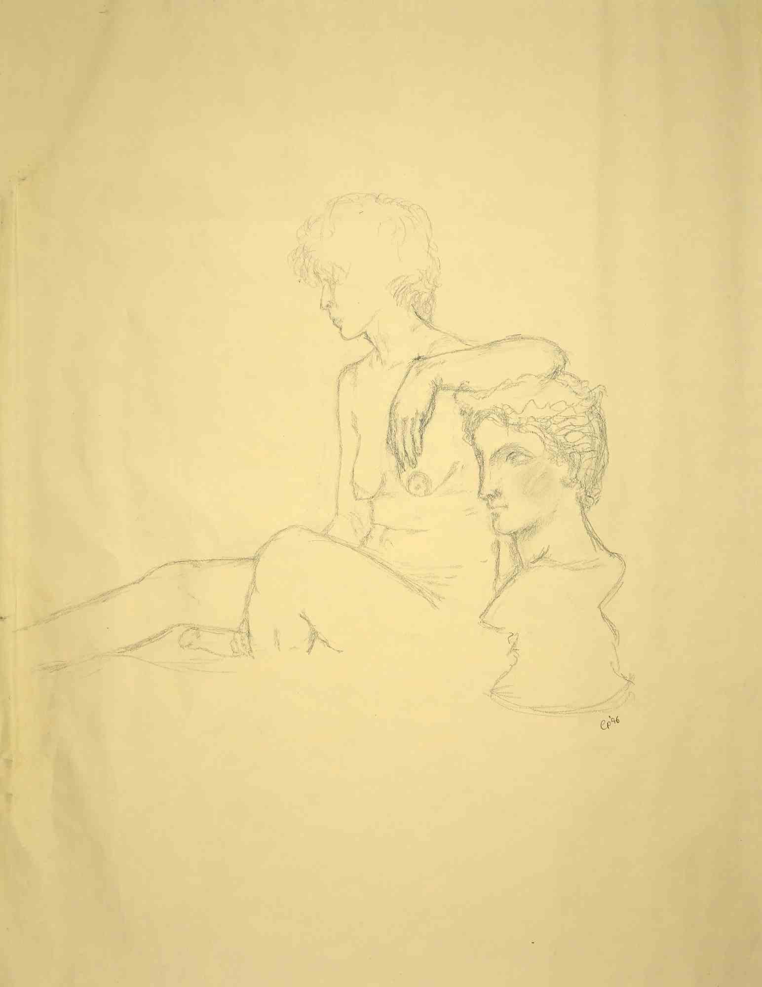 Nude and Bust - Original Pencil Drawing - 1996