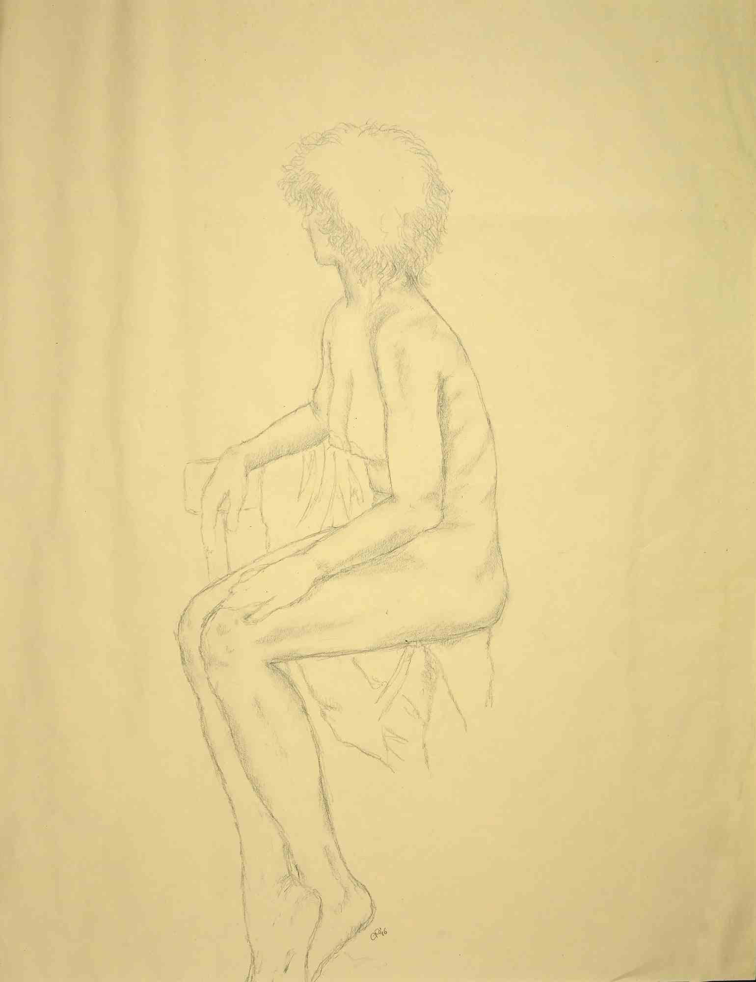 Nudi - Disegno originale a matita - Metà del XX secolo - Art di Unknown