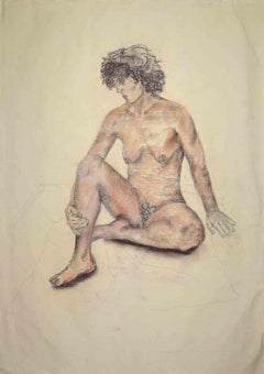 Nude - Original Drawing in Charcoal and Pastel - Mid-20th Century