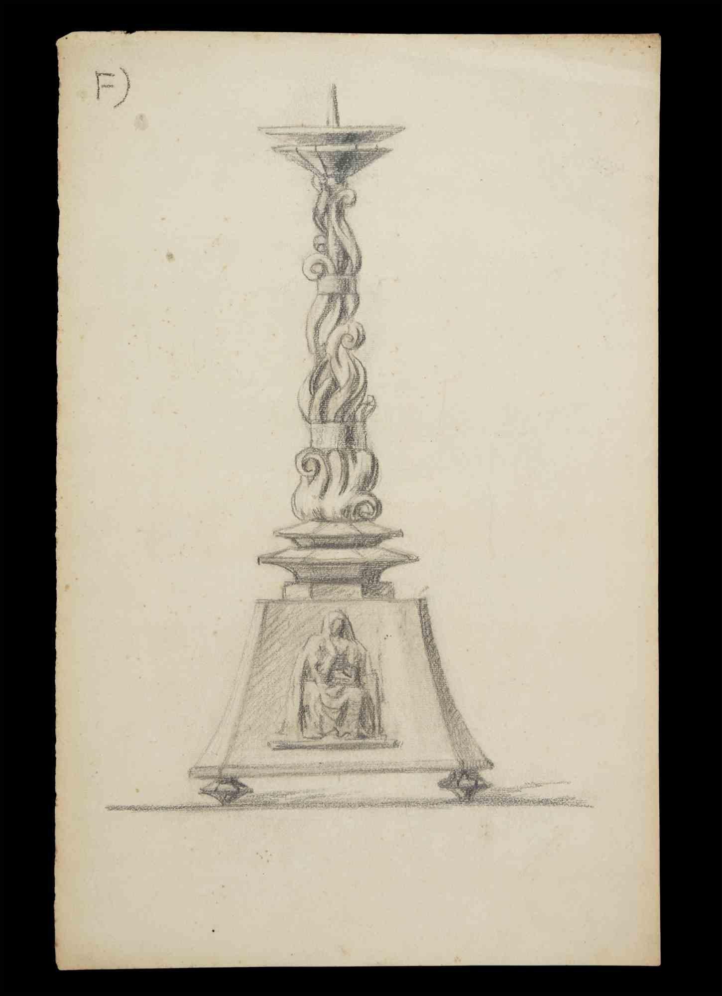 Unknown Figurative Art - Study for Candelabra - Drawing in Pencil - 20th Century