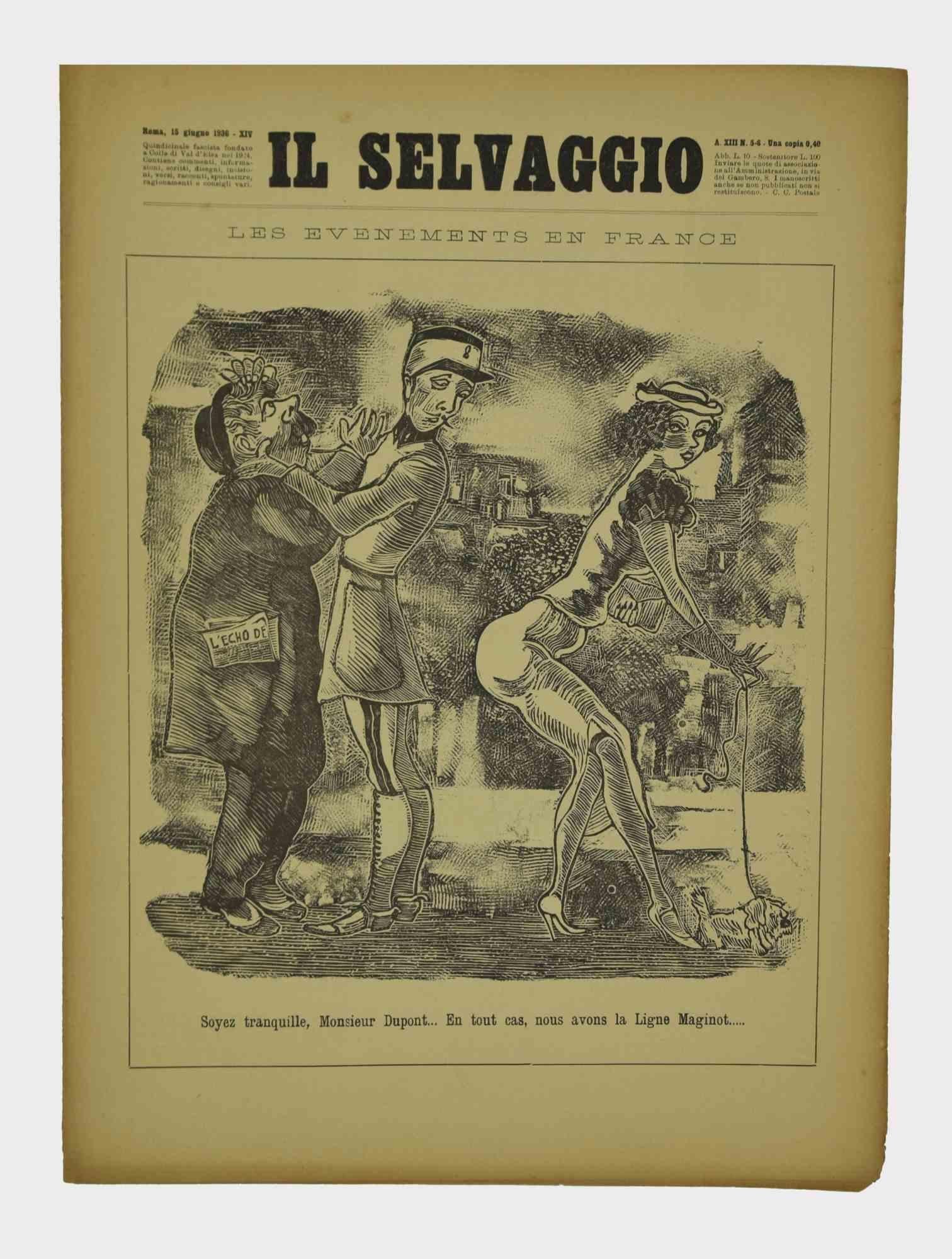 Flipping through a few pages of " Il Selvaggio, No.5-6 1936 " 15 Gennaio 1936-Anno-XIV", "Annual supporter subscription - Una copia 40 Cent - Fortnightly Newspaper letters arts and sciences".

Engraving by the artist Mino Maccari

Good conditions.

 