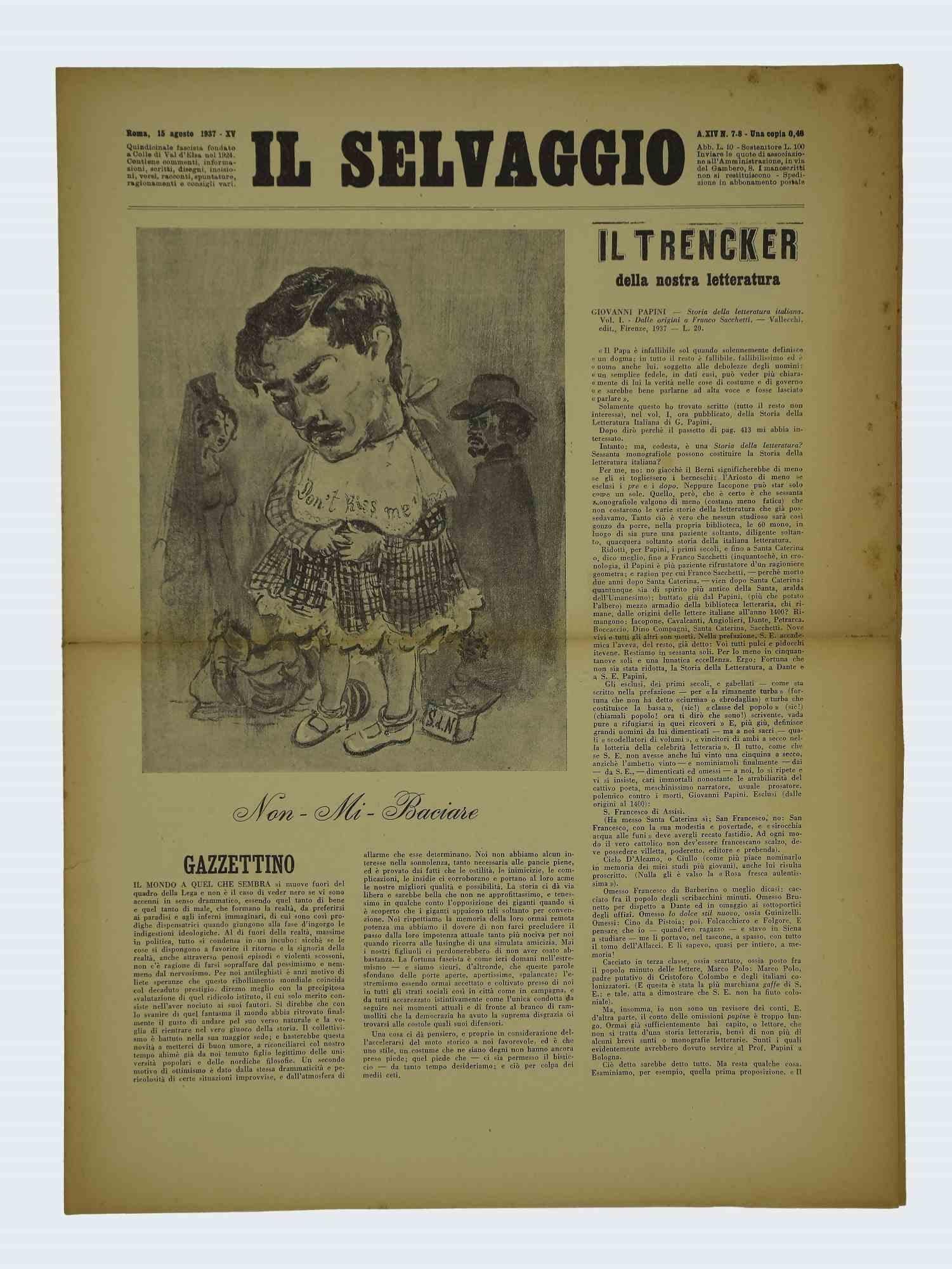En feuilletant quelques pages de " Il Selvaggio, No.7-8 1937 " 15 Agosto 1937-Anno-XIV ", " Annual supporter subscription - Una copia 40 Cent - Fortnightly Newspaper letters arts and sciences ".

Gravure de l'artiste Mino Maccari

Bonnes