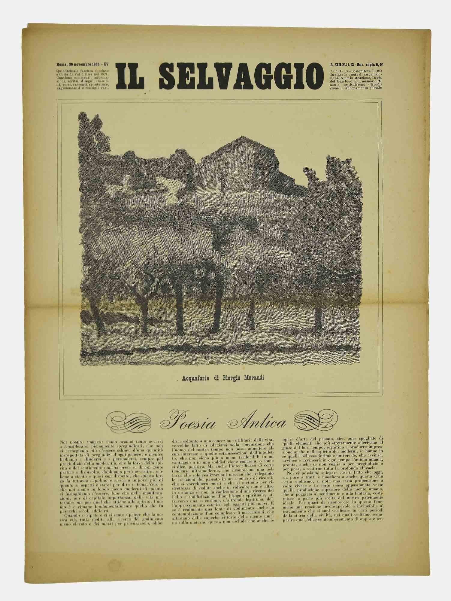 Feuilleter quelques pages de " Il Selvaggio, No.11-12, 1936 " 30 Novembre 1936-Anno-XV", "Abonnement annuel de soutien - Una copia 40 Cent - Journal bimensuel lettres arts et sciences".

Gravure de l'artiste Mino Maccari

Bonnes conditions.

 