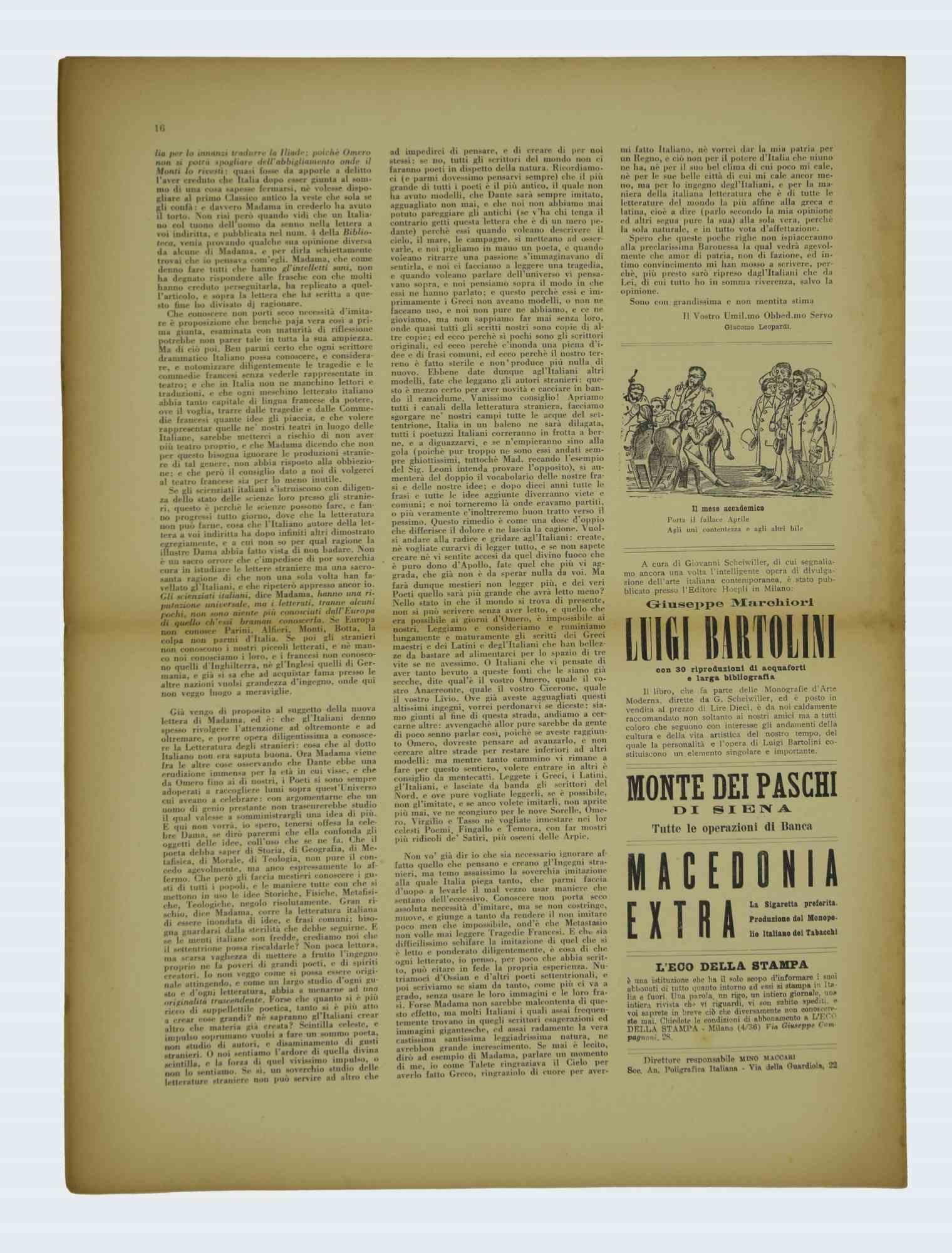 Il Selvaggio, Nr. 3-4– 1937 – Magazin – Stiche von Mino Maccari im Angebot 1