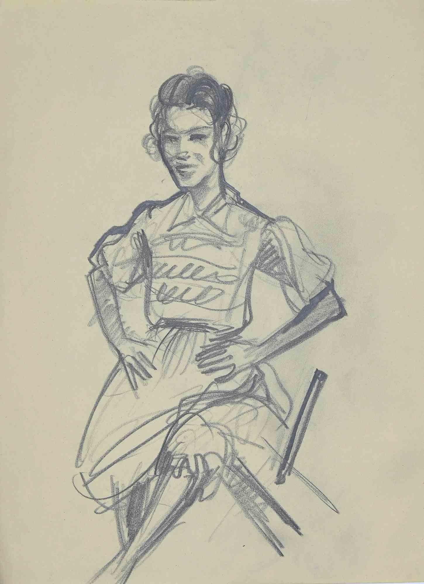 Girl - Drawing by Mino Maccari - Mid 20th Century