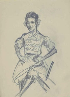Mädchen – Zeichnung von Mino Maccari – Mitte des 20. Jahrhunderts
