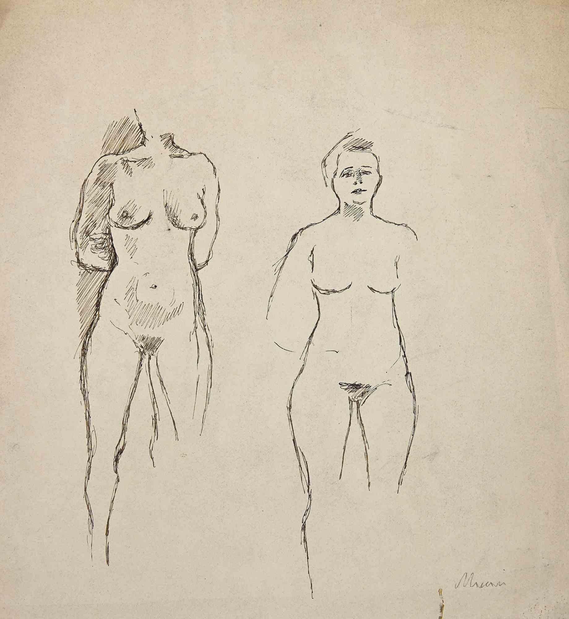 Nudes is an original China Ink Drawing realized by Mino Maccari in mid-20th Century.

Good condition on a yellowed paper.

Hand-signed by the artist with pencil.

Mino Maccari (1898-1989) was an Italian writer, painter, engraver and journalist,