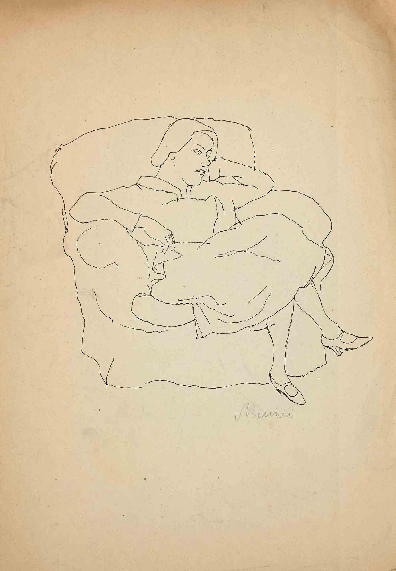 Figure is an original Pencil Drawing and Watercolour realized by Mino Maccari in mid-20th century.

Good condition on a yellowed paper.

Hand-signed by the artist with pencil.

Mino Maccari (1898-1989) was an Italian writer, painter, engraver and