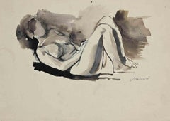 Vintage Reclined Nude - Drawing by Mino Maccari - Mid 20th Century