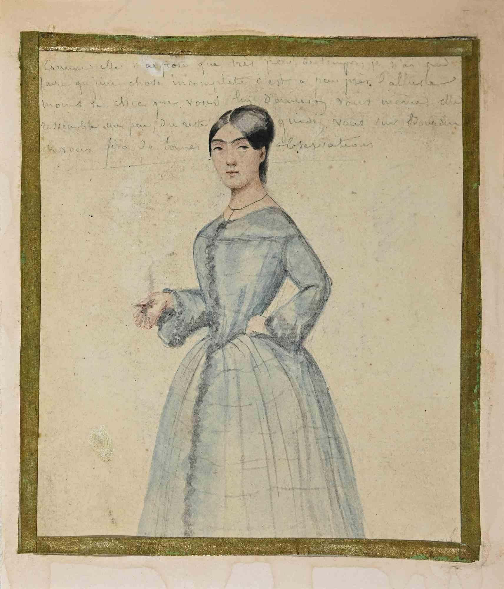 Portrait of Lady - Original Drawing - 19th Century - Art by Unknown