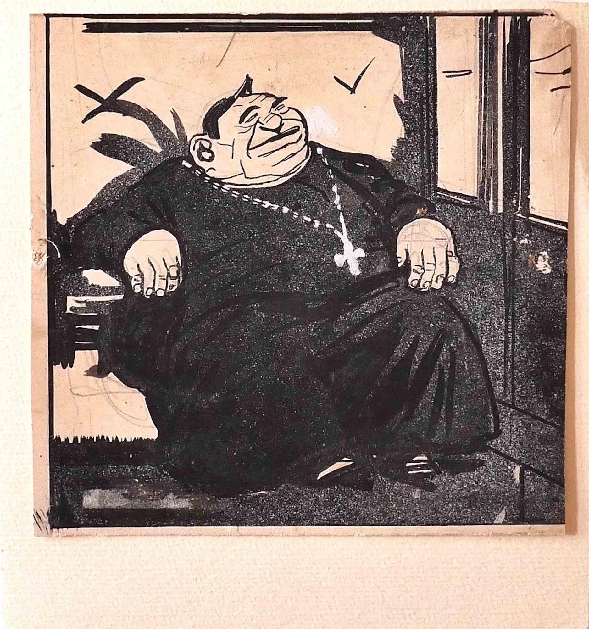 Der Priester -l Zeichnung von Gabriele Galantara - 1910er Jahre