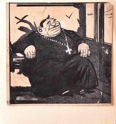 The Priest - Original Drawing by Gabriele Galantara - 1910s