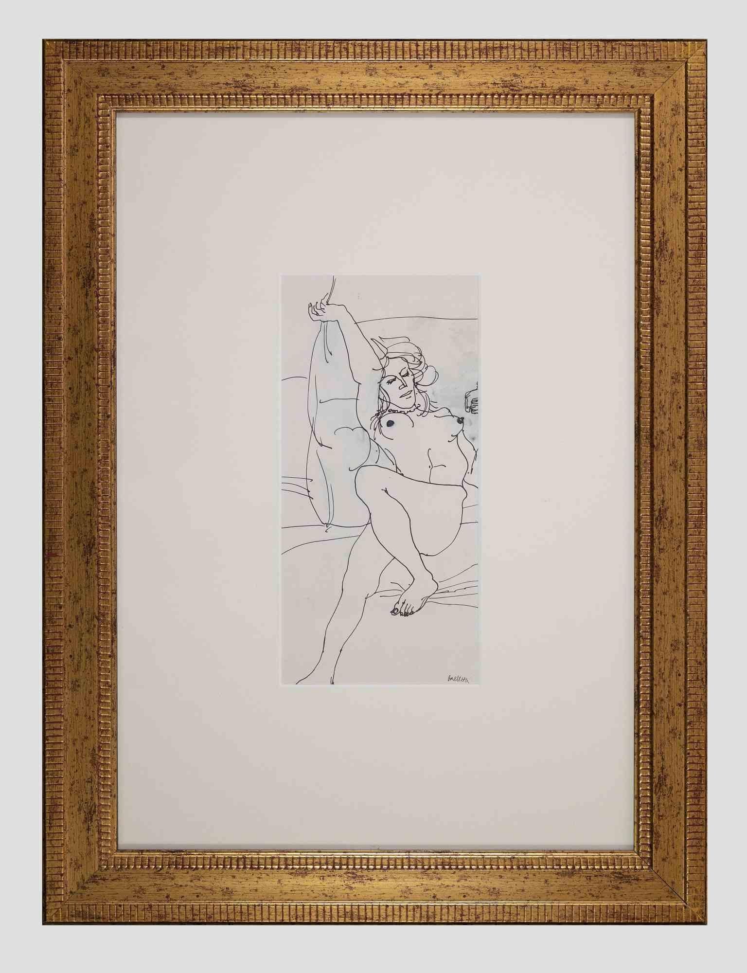 Der weibliche Akt ist ein Originalkunstwerk von Sergio Barletta aus den 1970er Jahren.

Tuschezeichnung auf Papier. Inklusive eines schönen vergoldeten Rahmens.

Handsigniert am unteren Rand.
