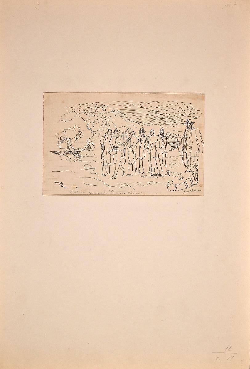 Il signor Dudron - Pen Drawing by G. de Chirico - 1945 - Art by Giorgio De Chirico