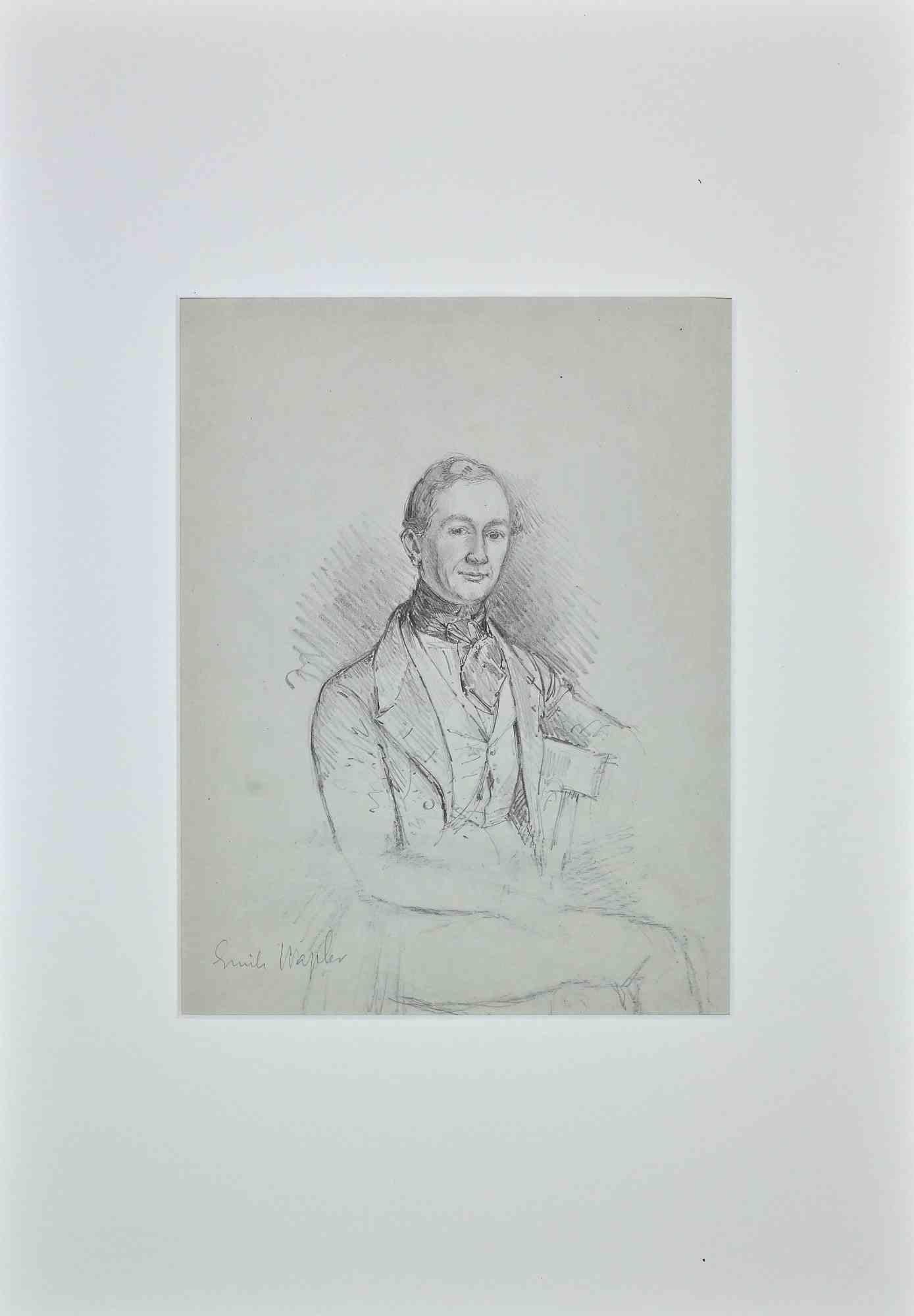 Portrait of a Man - Original Pencil Drawing - Late 19th Century - Art by Unknown