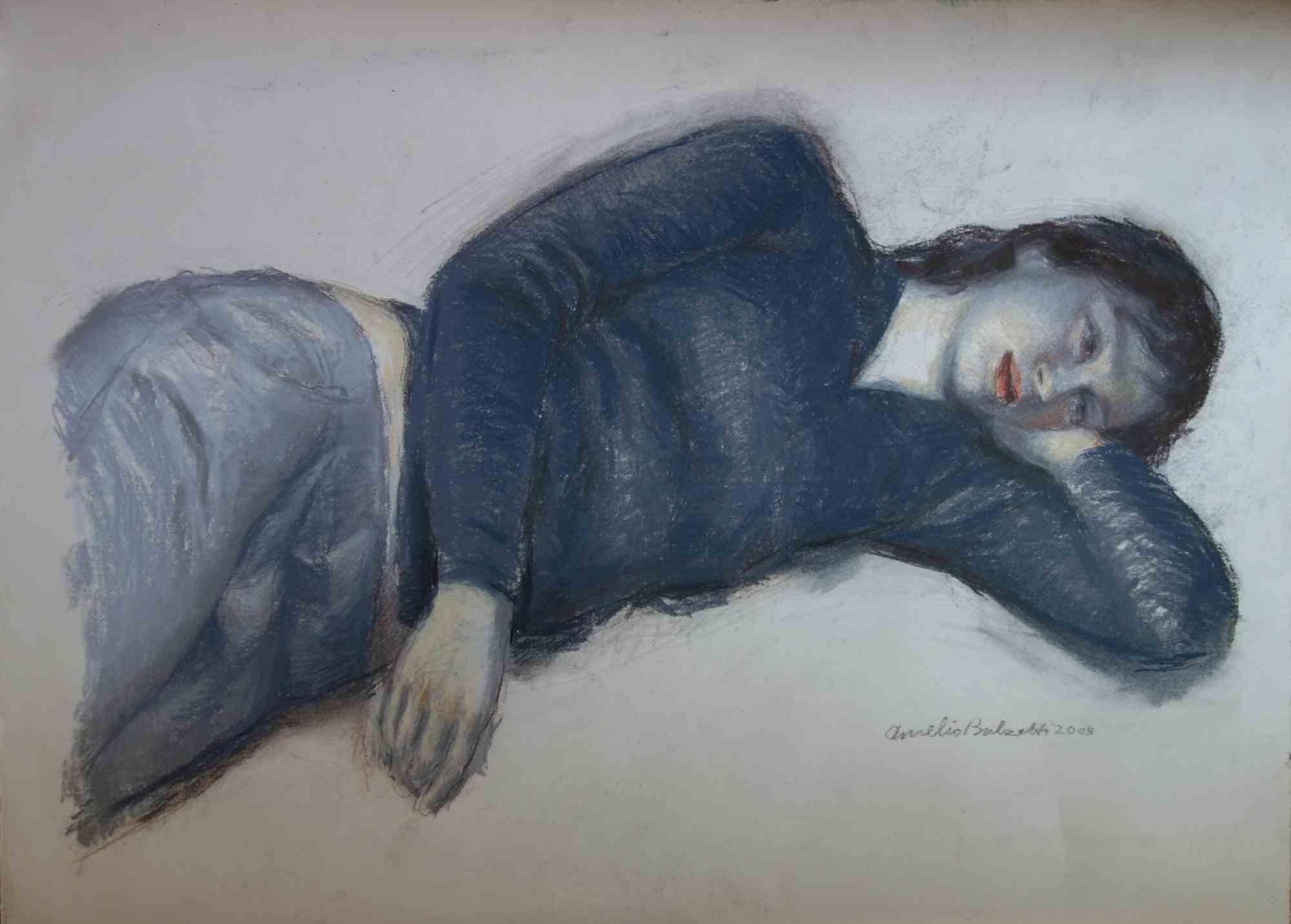Donna Sdraiata is an original drawing realized by the Italian contemporary artist Aurelio Bulzatti in 2009.

The drawing is a unique piece pastel on paper. Hand-signed and dated by the artist.

Excellent conditions.

Donna Sdraiata, literally Woman