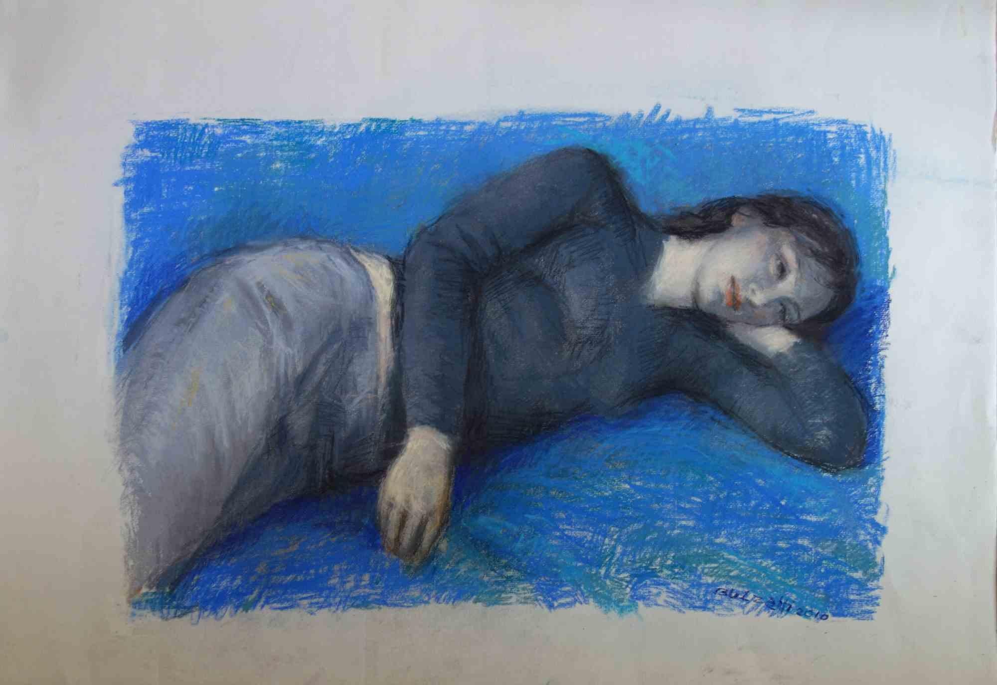Donna Sdraiata Fondo Blu is an original drawing realized by the Itaian contemporary artist Aurelio Bulzatti in 2010.

The drawing is a unique piece pastel on paper. Hand-signed and dated by the artist.

Excellent conditions.

Donna Sdraiata Fondo