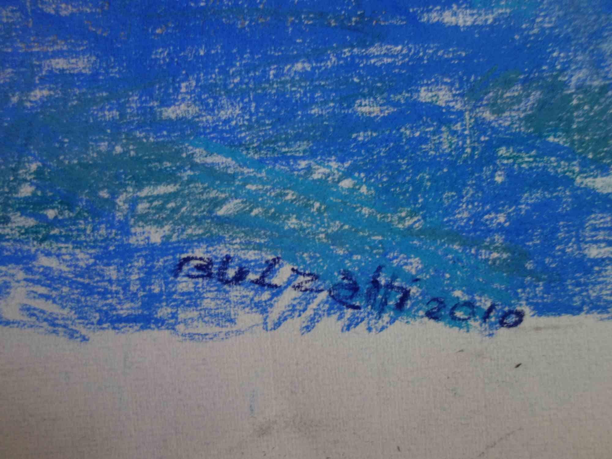 Donna Sdraiata Fondo Blu - Pastel par Aurelio Bulzatti - 2010 en vente 1