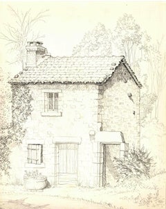 Vintage House in the Wood - Original Pencil Drawing - 1970s