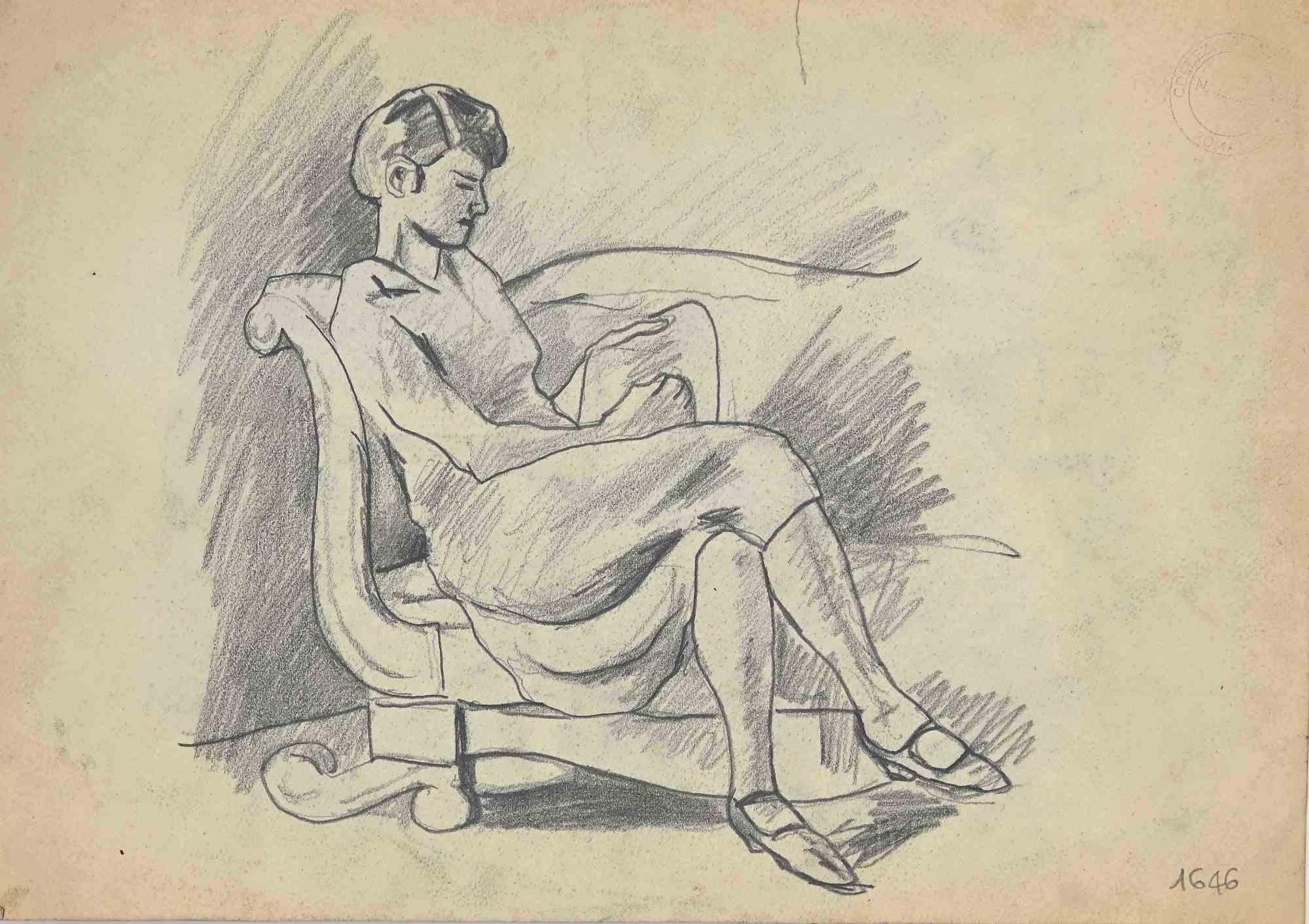 Portraits of Woman - Original Drawing by Mino Maccari - Mid 20th Century