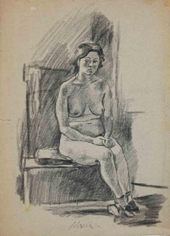 Seated Nude - Original Drawing by Mino Maccari - Mid 20th Century