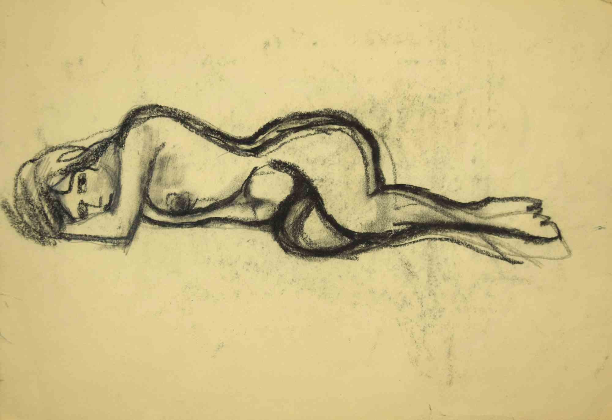 Desnudo recostado - Dibujo de Mino Maccari - Mediados del siglo XX en venta 1