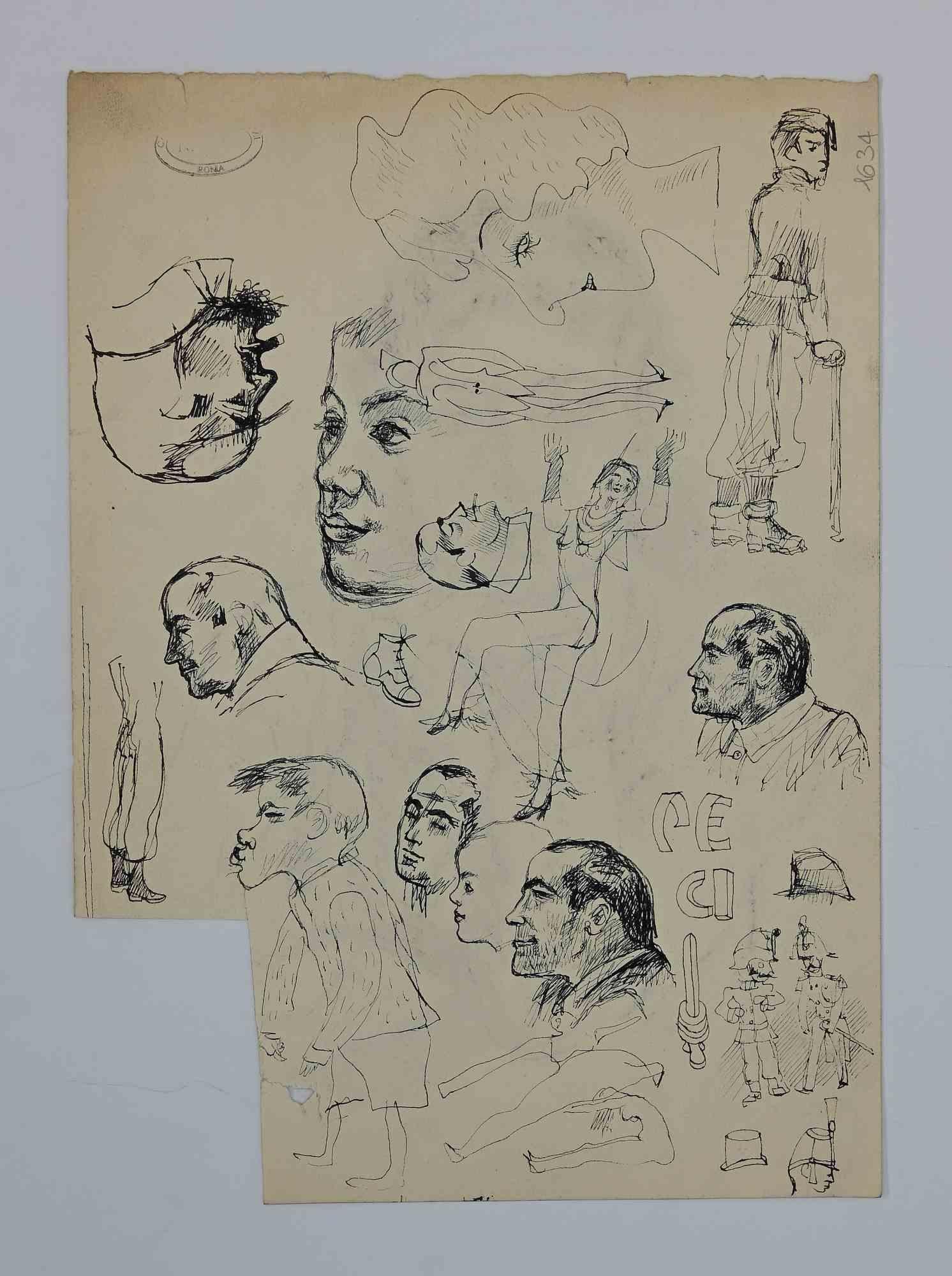 Portrait - Drawing by Mino Maccari - Mid 20th Century For Sale 1