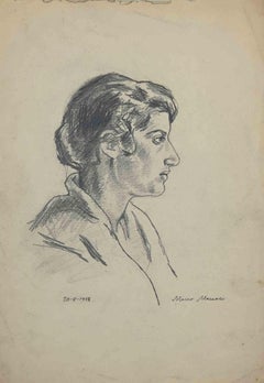 Retrato de mujer -  Dibujo de Mino Maccari - Mediados del siglo XX