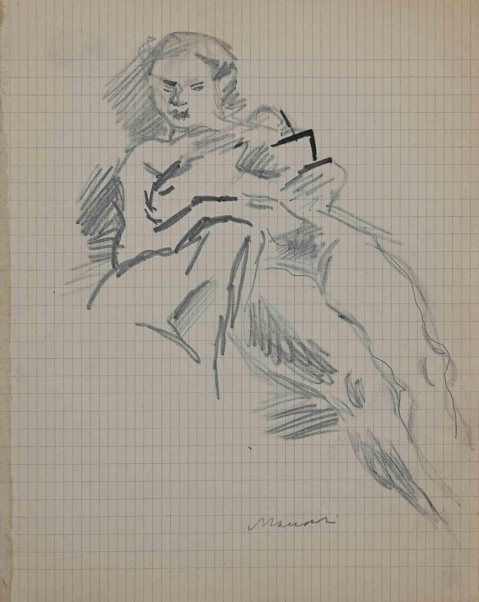 Reclined Nude is an original Pencil Drawing realized by Mino Maccari in mid-20th century.

Good condition on checkered yellowed paper.

Hand-signed by the artist with pencil.

Mino Maccari (1898-1989) was an Italian writer, painter, engraver and