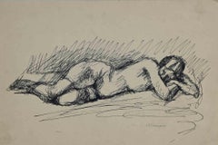 Reclined Nude - Drawing by Mino Maccari - Mid 20th Century