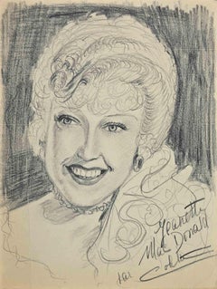 Vintage Portrait of  Colette MacDonald - Original Drawing - Mid 20th Century